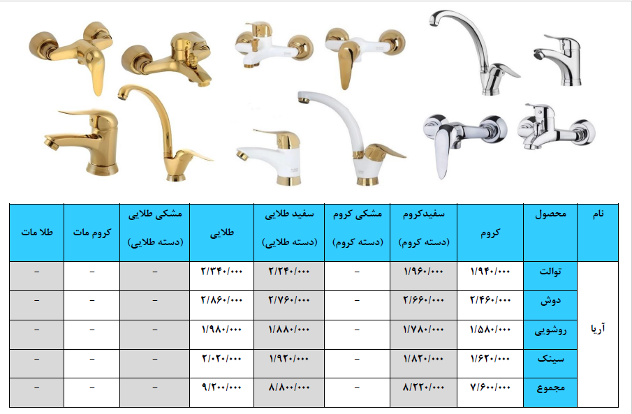قیمت شیرآلات تبسم مدل آتریس کروم | خرید ست کامل Atris Chrome